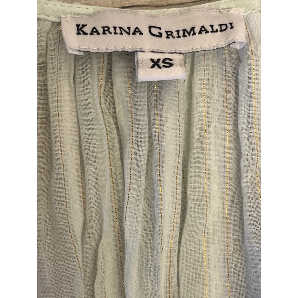 Karina Grimaldi Light Blue Striped Gauze Maxi Dress XS Gold‎ Lurex Ruffle Tiered